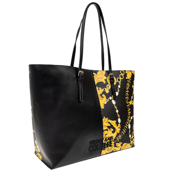 VERSACE JEANS COUTURE BLACK/ GOLD LOGO PRINT SHOPPER BAG