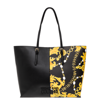 VERSACE JEANS COUTURE BLACK/ GOLD LOGO PRINT SHOPPER BAG