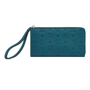 MCM AREN LARGE ZIP AROUND WALLET IN MONOGRAM LEATHER TEAL