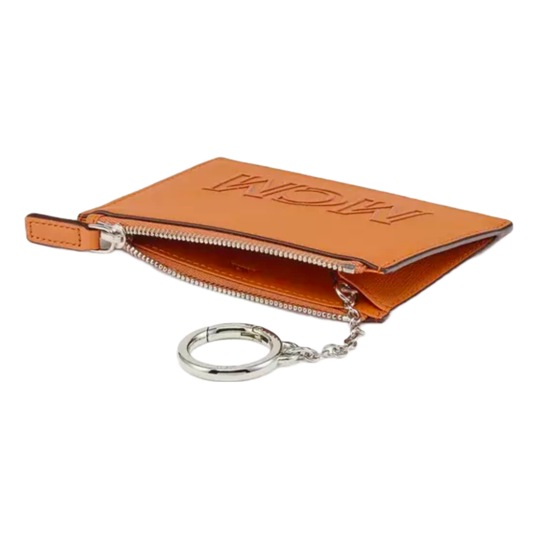 MCM AREN LEATHER SMALL KEY CASE BIG MCM LOGO COGNAC