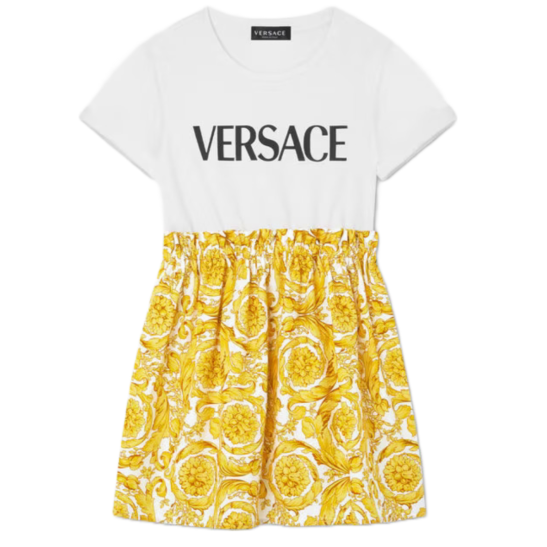 white and gold t shirt dress White and Gold Parisian Slogan T-shirt Dress
