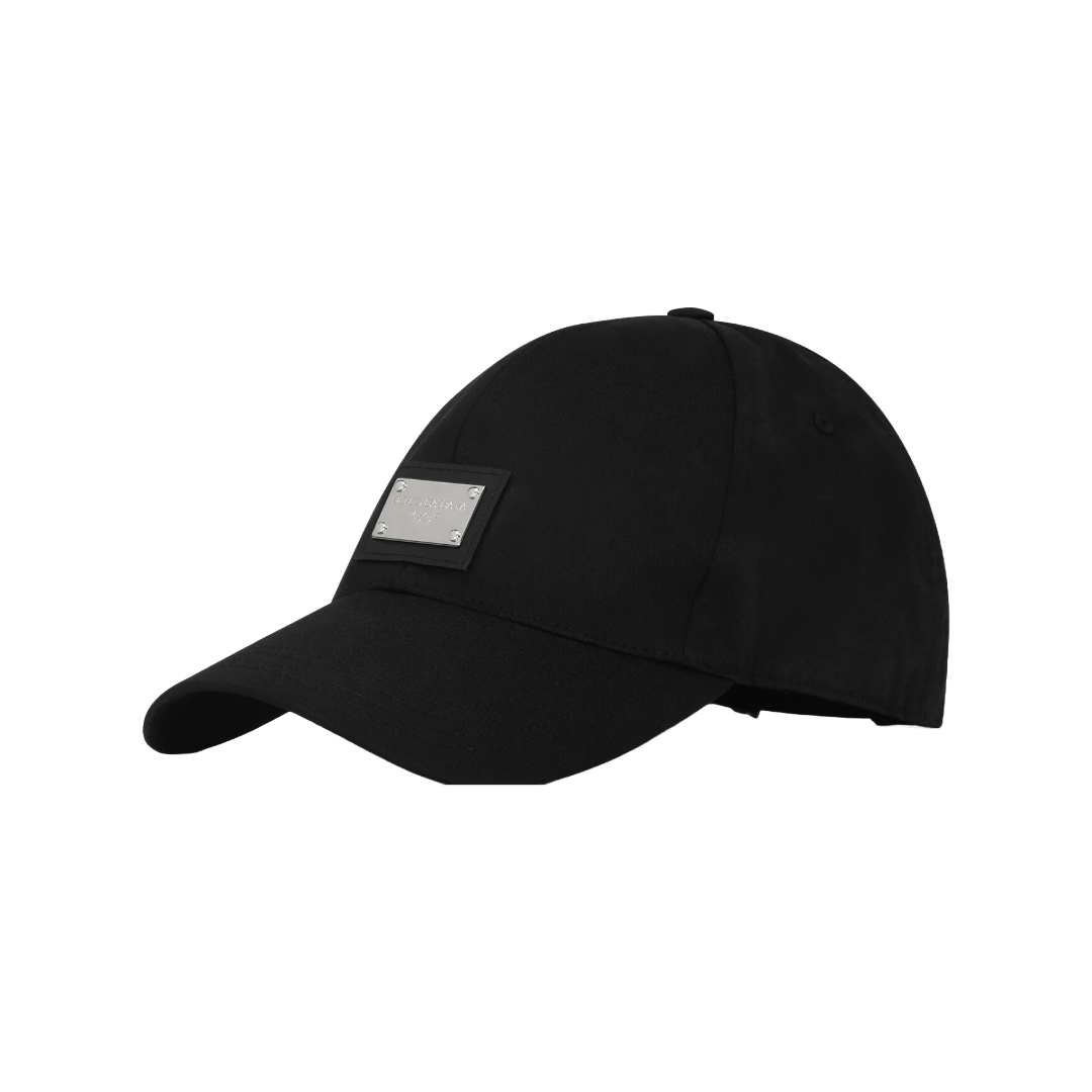 DOLCE & GABBANA COTTON BASEBALL CAP WITH BRANDED TAG BLACK