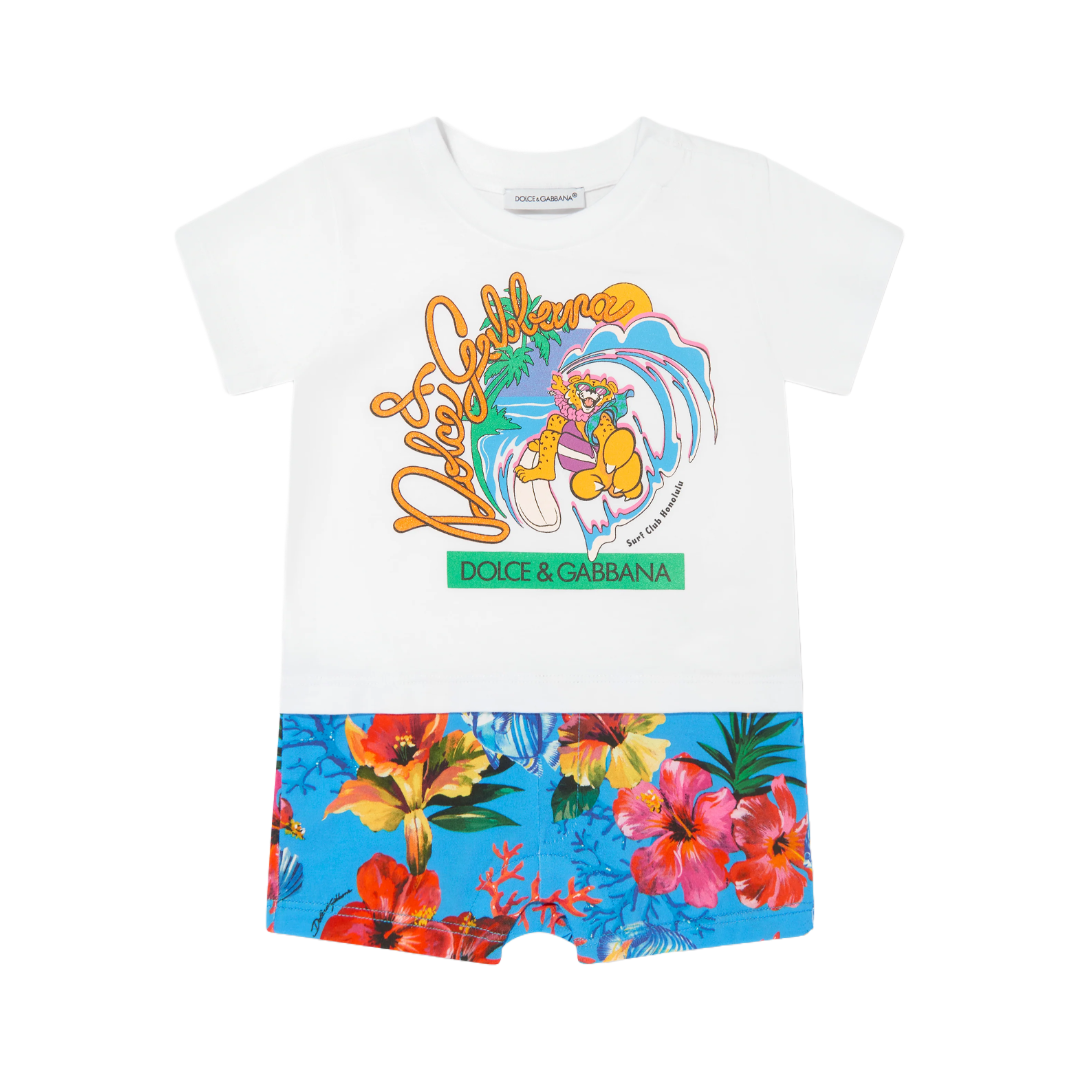 KIDS BABY HAWAII SURF CAMP ROMPER WHITE