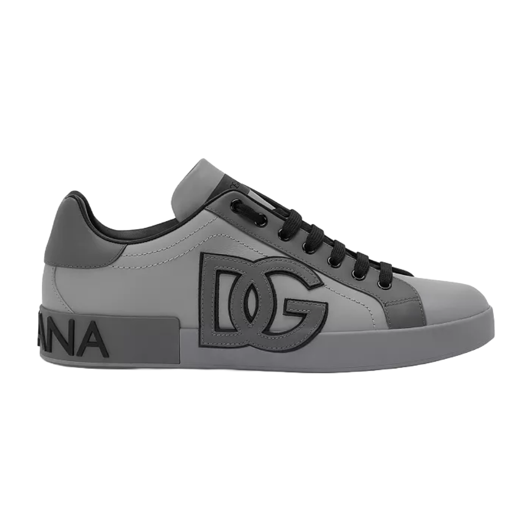 DOLCE & GABBANA CALFSKIN PORTOFINO SNEAKERS GREY/BLACK