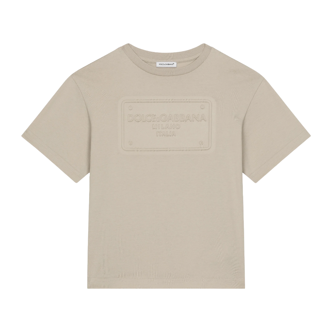 KIDS JERSEY T-SHIRT WITH LOGO TAG BEIGE