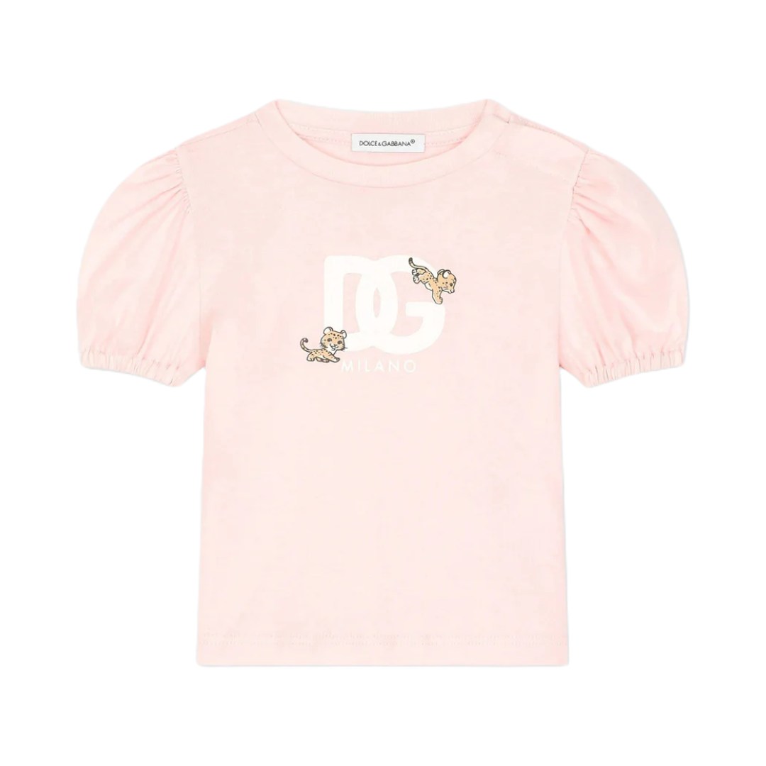 KIDS BABY JERSEY T-SHIRT WITH DG LEOPARD LOGO PINK