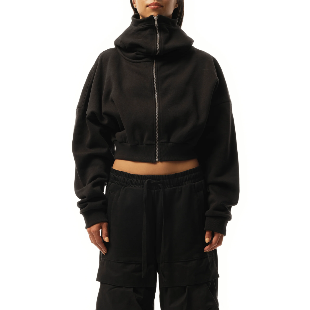 CROPPED FULL ZIP HOODIE IN SOOT