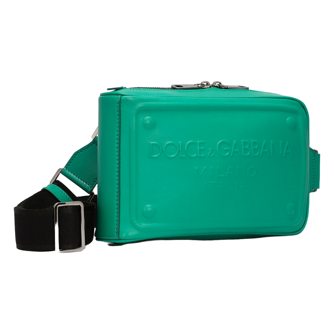 DOLCE & GABBANA CALFSKIN RAISED LOGO BELT BAG EMERALD GREEN