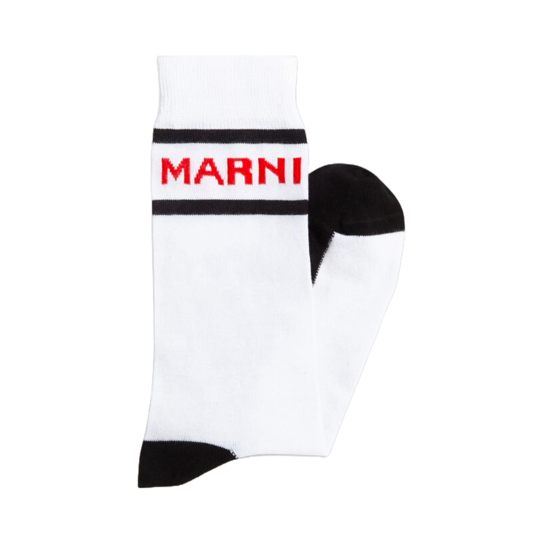 MARNI TECHNO LOGO COTTON GAUGE 18 SOCKS SLILY WHITE