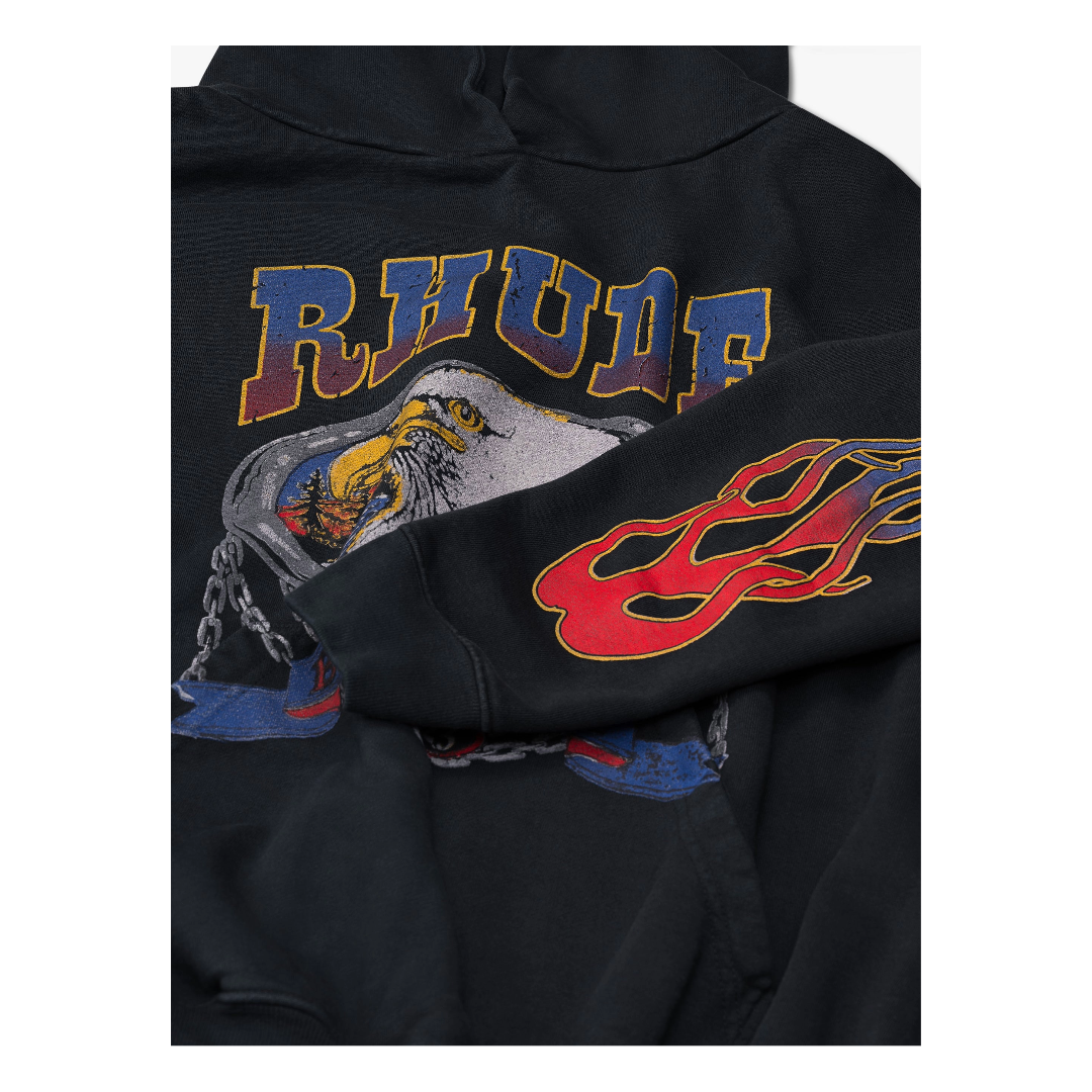 RHUDE SCREAMING EGLE HOODIE VTG BLACK