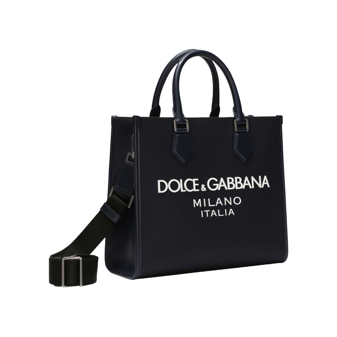 DOLCE & GABBANA SMALL NYLON SHOPPER BLACK/WHITE
