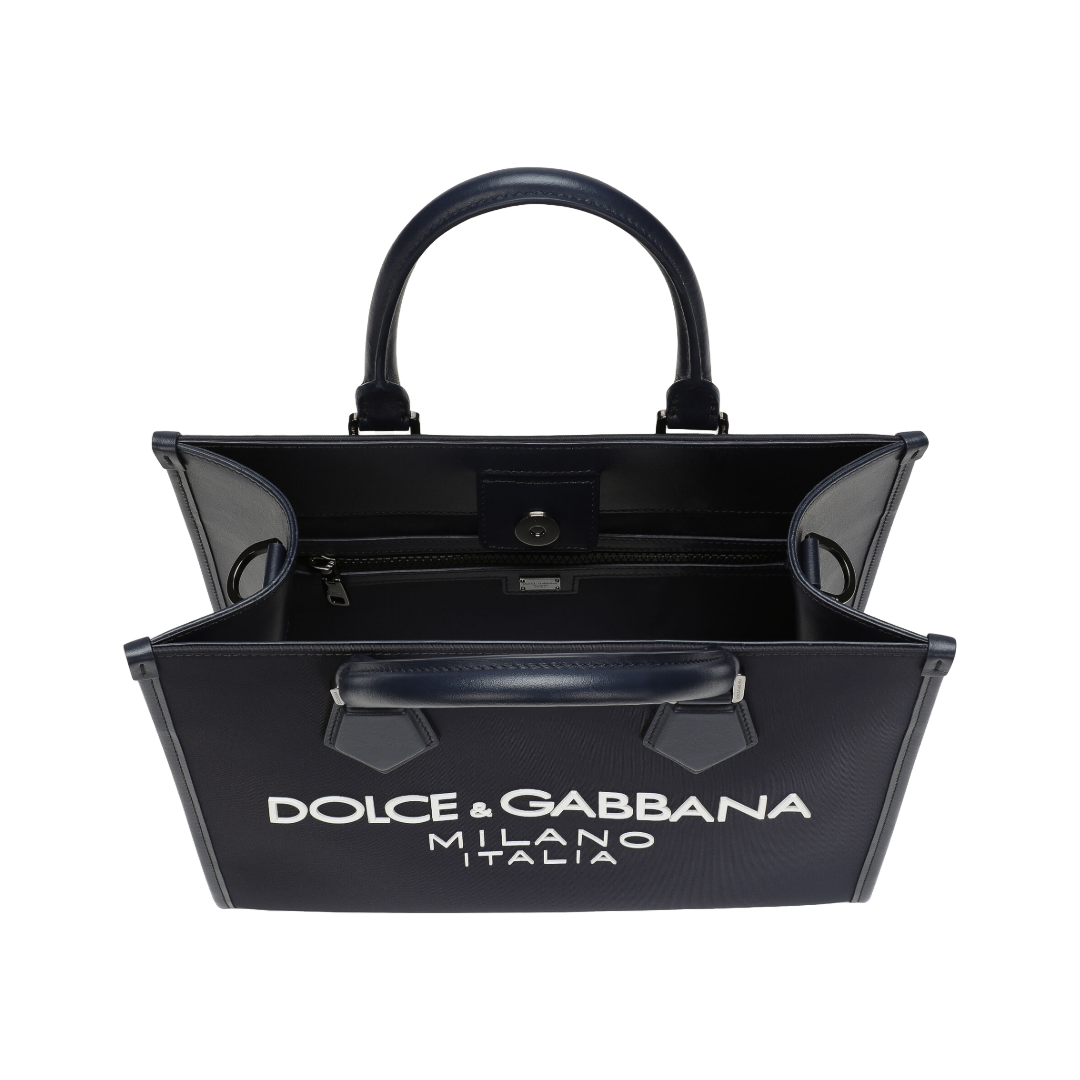 DOLCE & GABBANA SMALL NYLON SHOPPER BLACK/WHITE
