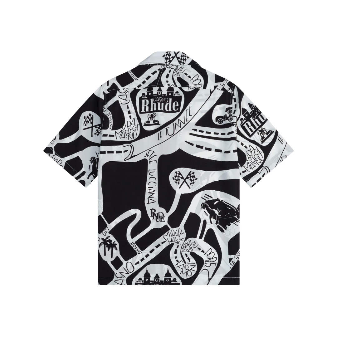 RHUDE STRADA SILK SHIRT BLACK/WHITE