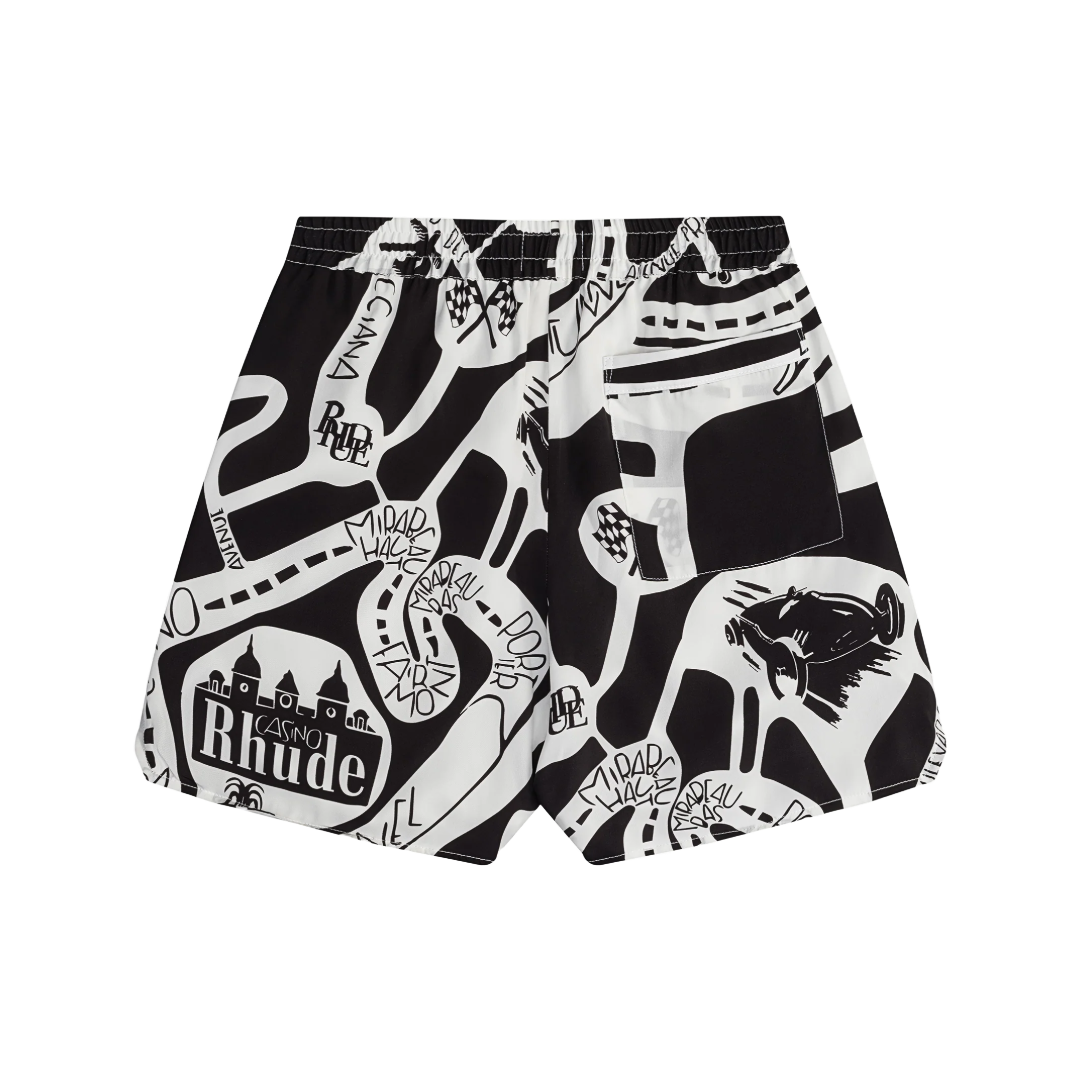RHUDE STRADA SILK SHORT BLACK/WHITE