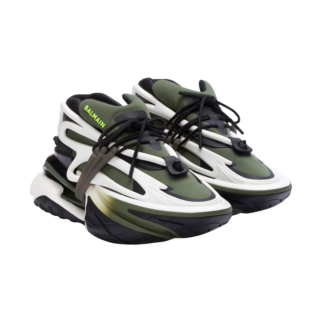BALMAIN UNICORN LOW-NEOPRENE&CALFSKIN KHAKI