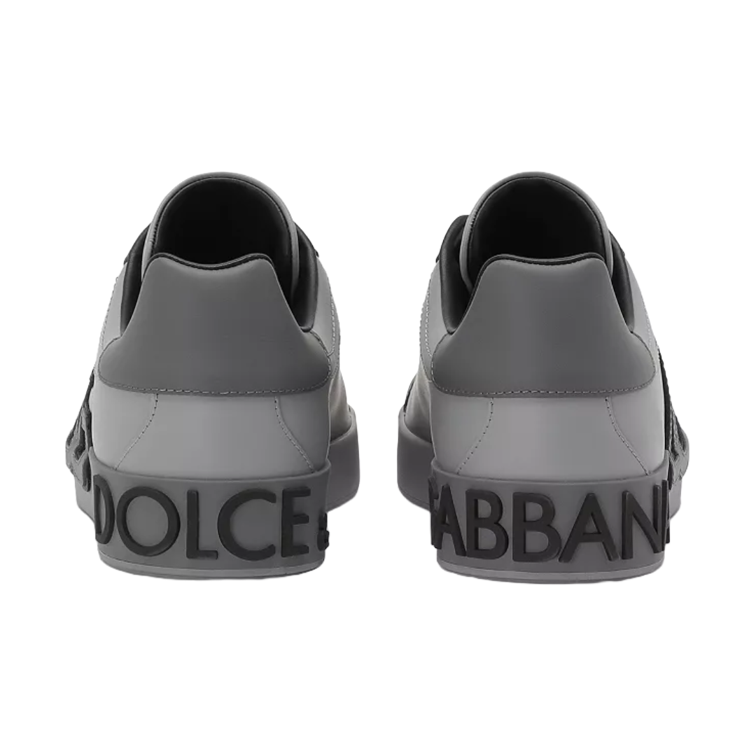 DOLCE & GABBANA CALFSKIN PORTOFINO SNEAKERS GREY/BLACK