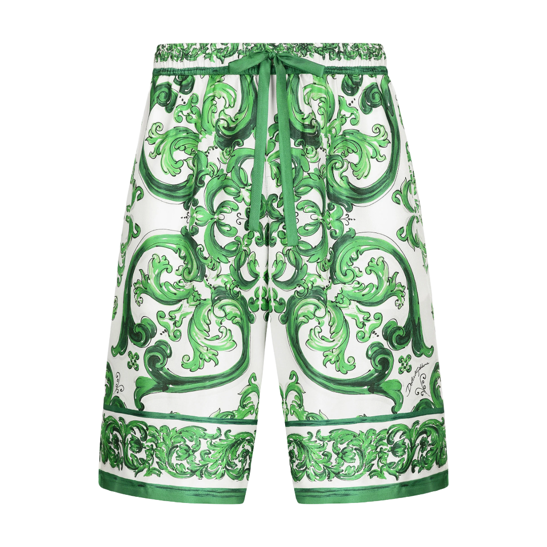 MAJOLICA-PRINT SILK JOGGING SHORTS