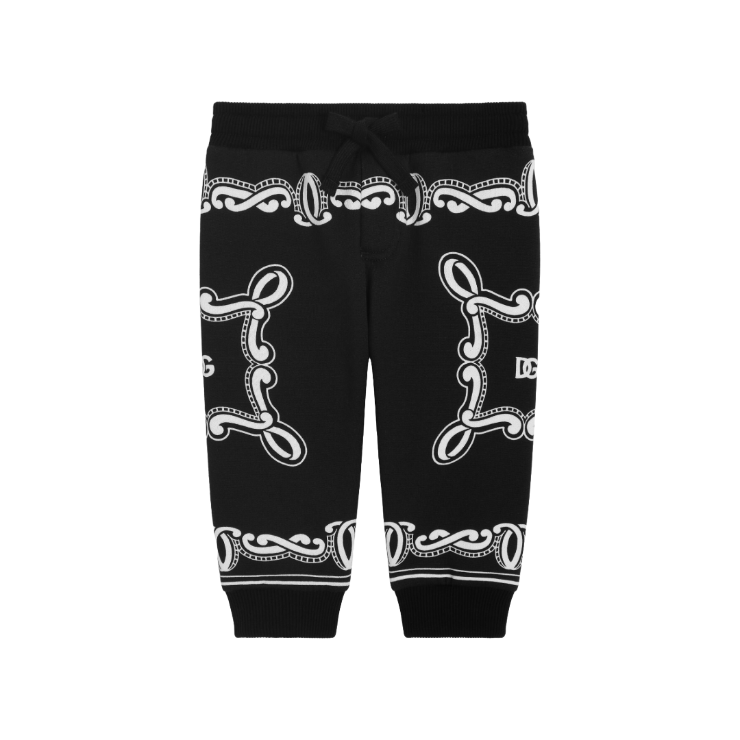KIDS COTTON FLEECE JOGGING PANTS WITH BANDANNA PRINT