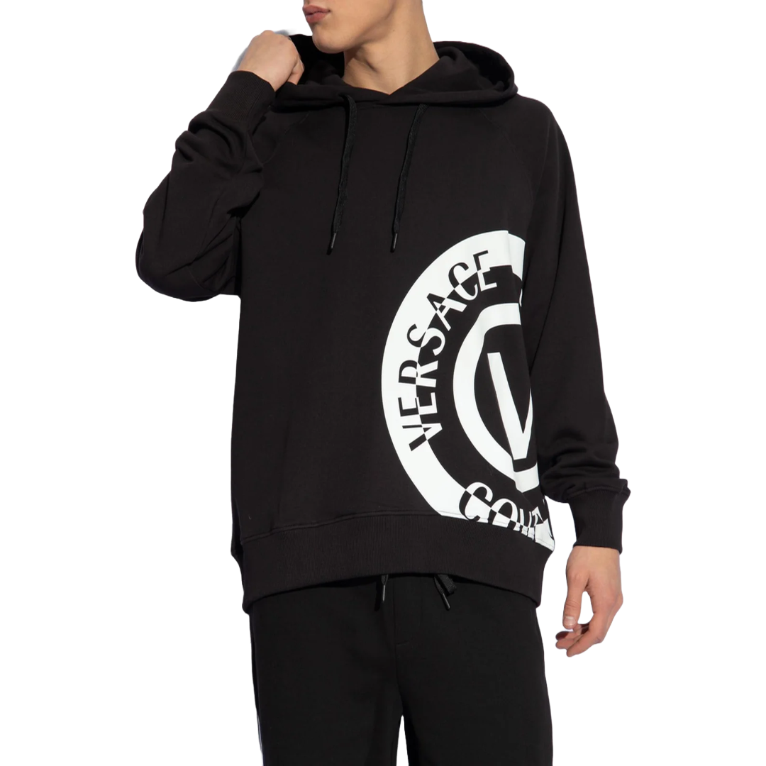 VERSACE JEANS COUTURE LOGO PRINTED DRAWSTRING HOODIE BLACK