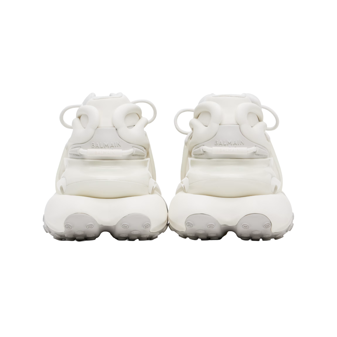 WHITE BALMAIN NEOPRENE AND LEATHER UNICORN LOW TOP SNEAKERS