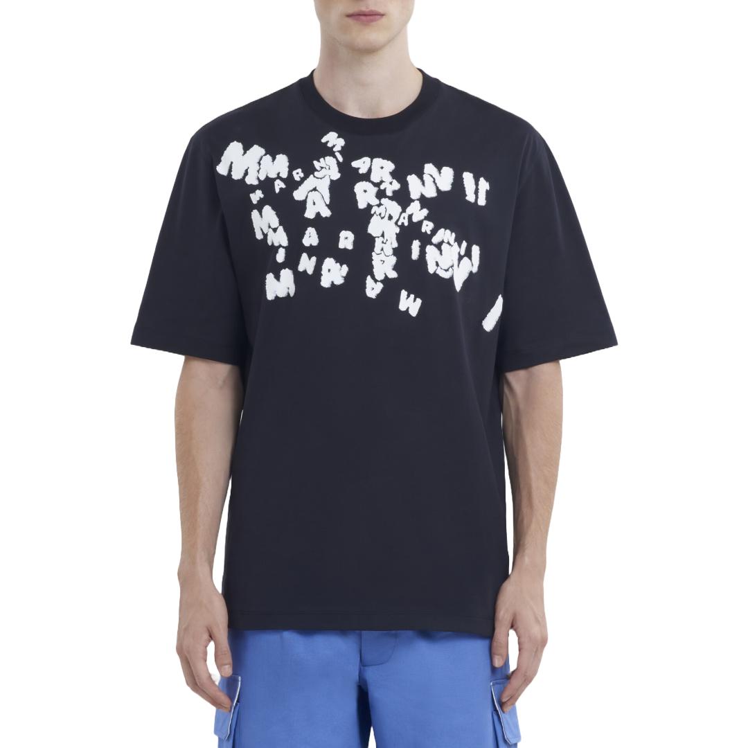 BLACK JERSEY COTTON T-SHIRT WITH MARNI CAOS LOGO