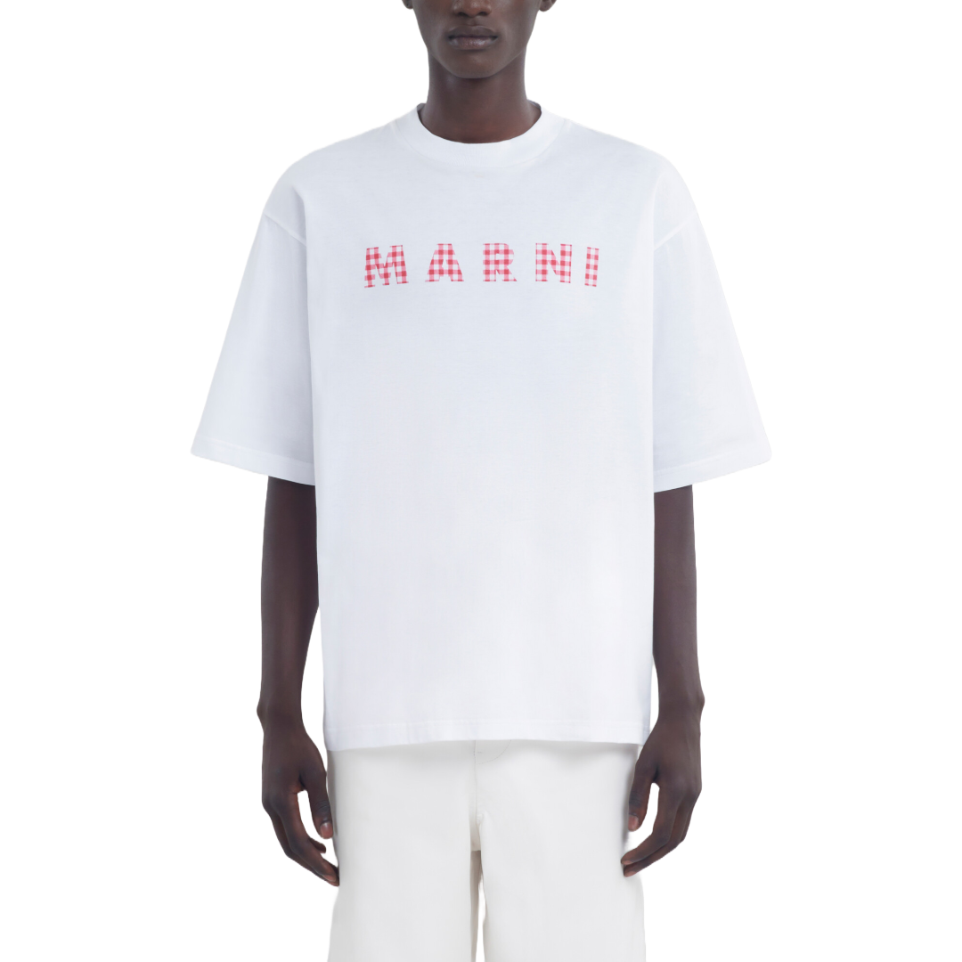 CREWNECK T-SHIRT WITH CHECKED MARNI LOGO