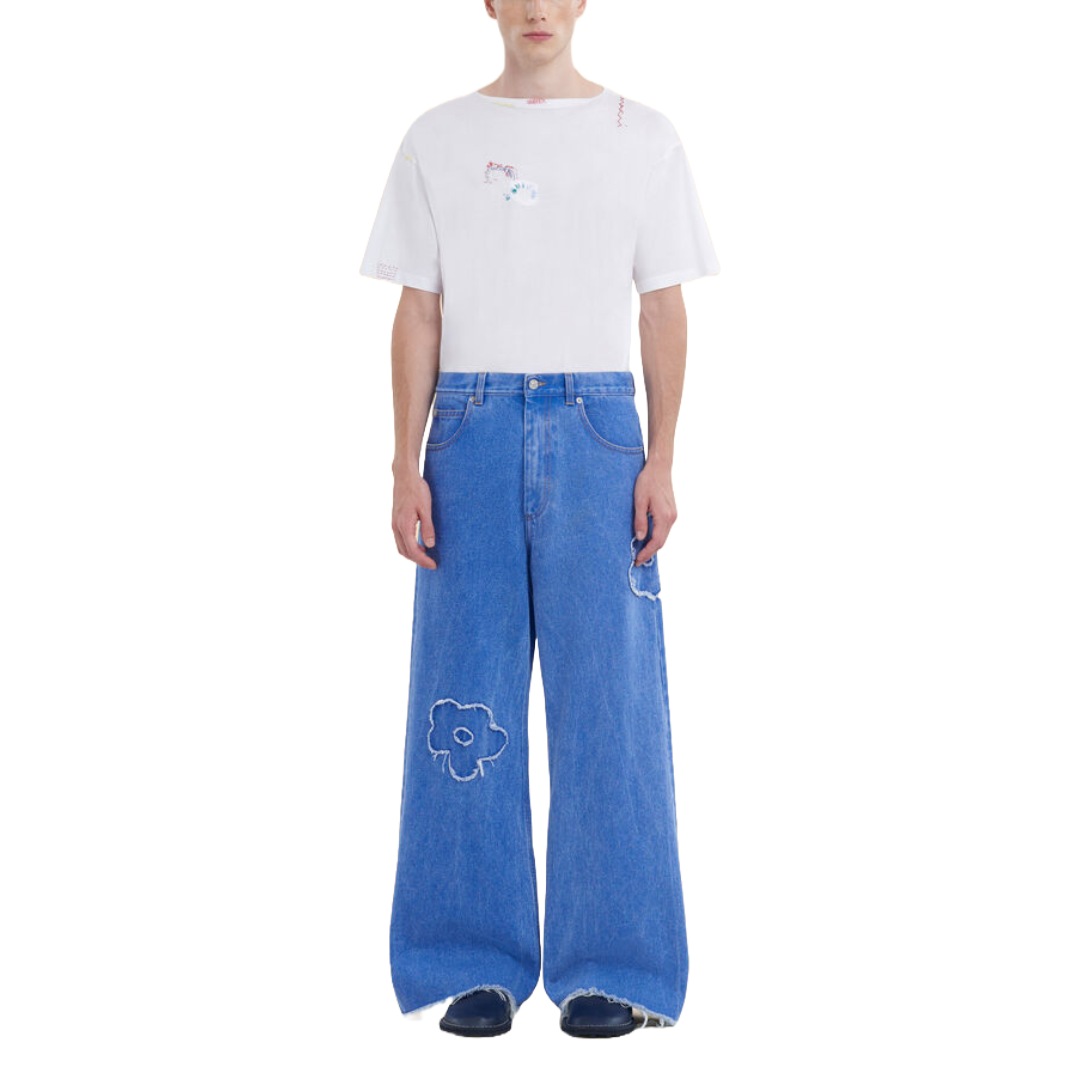 MID RISE BLUE JEANS WITH PATCH DETAIL