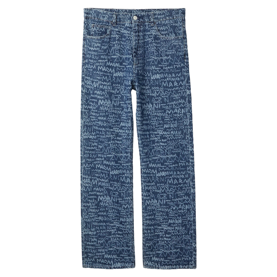 MARNI DENIM JEANS WITH BLEACHED MARNI SCRIBBLE MOTIF