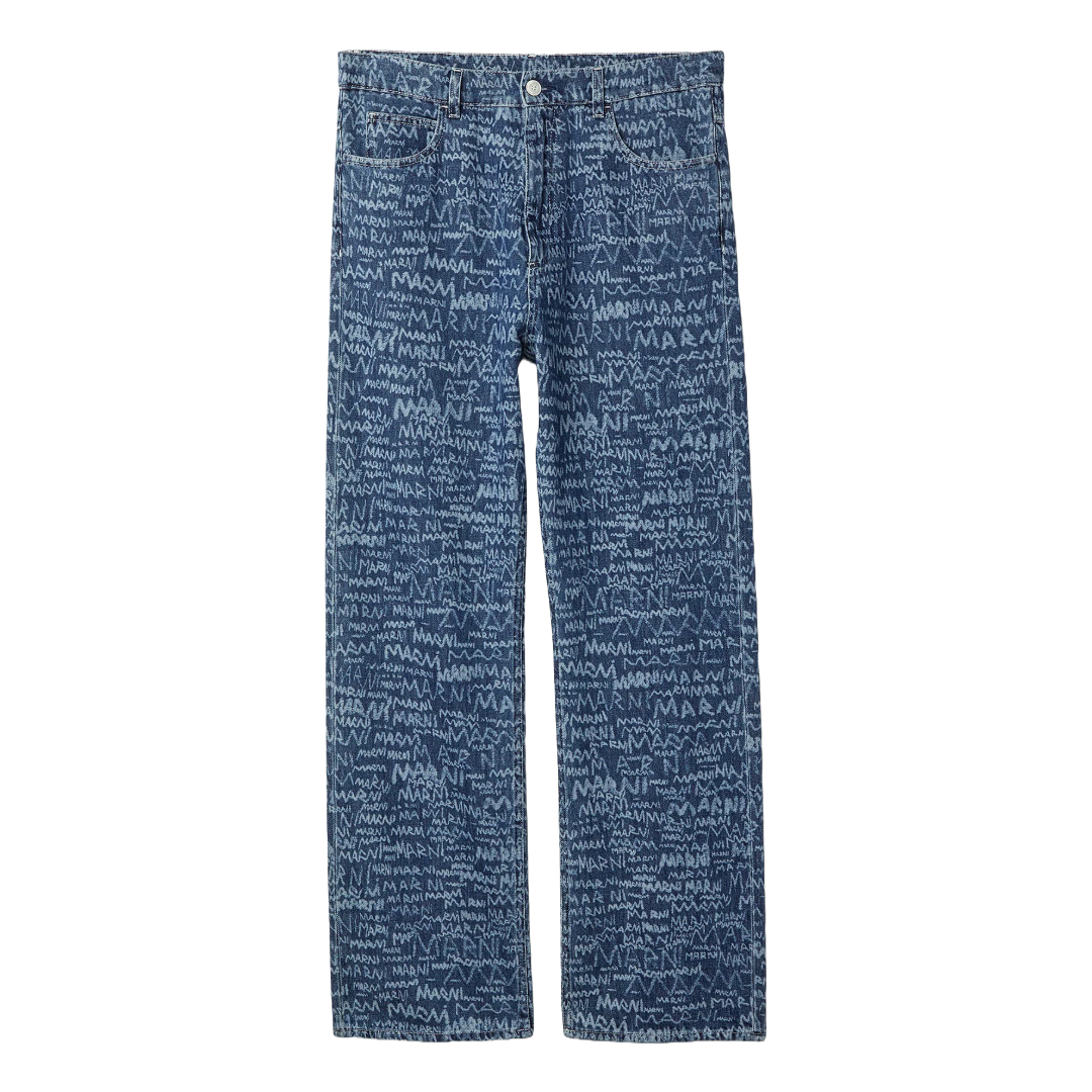 MARNI DENIM JEANS WITH BLEACHED MARNI SCRIBBLE MOTIF