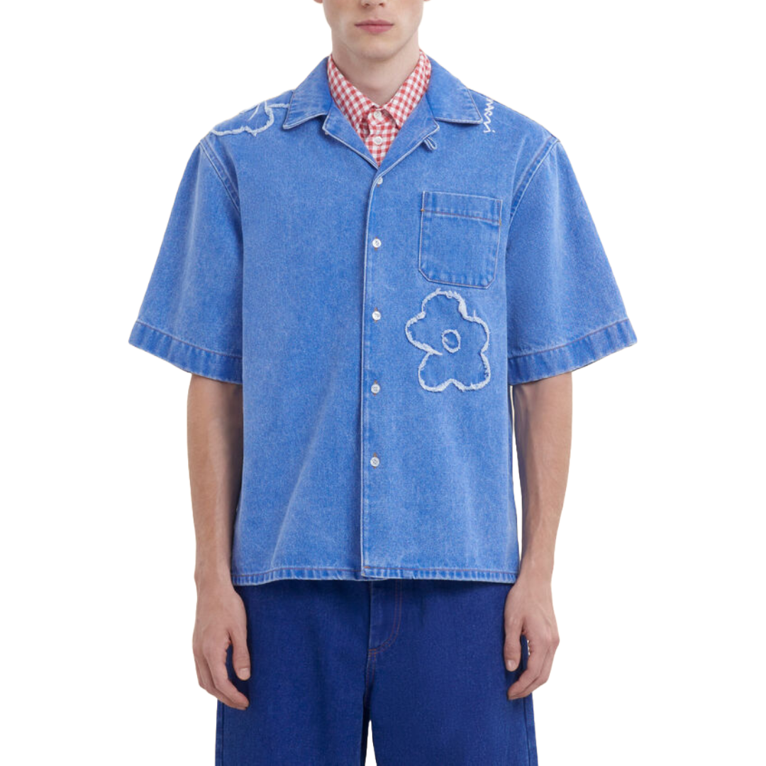 LIGHT BLUE BOWLING SHIRT WITH DILLIES PATCH DETAILS