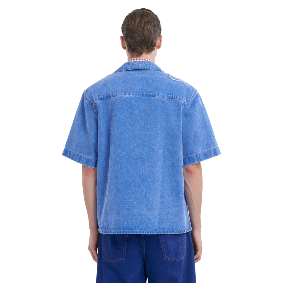LIGHT BLUE BOWLING SHIRT WITH DILLIES PATCH DETAILS