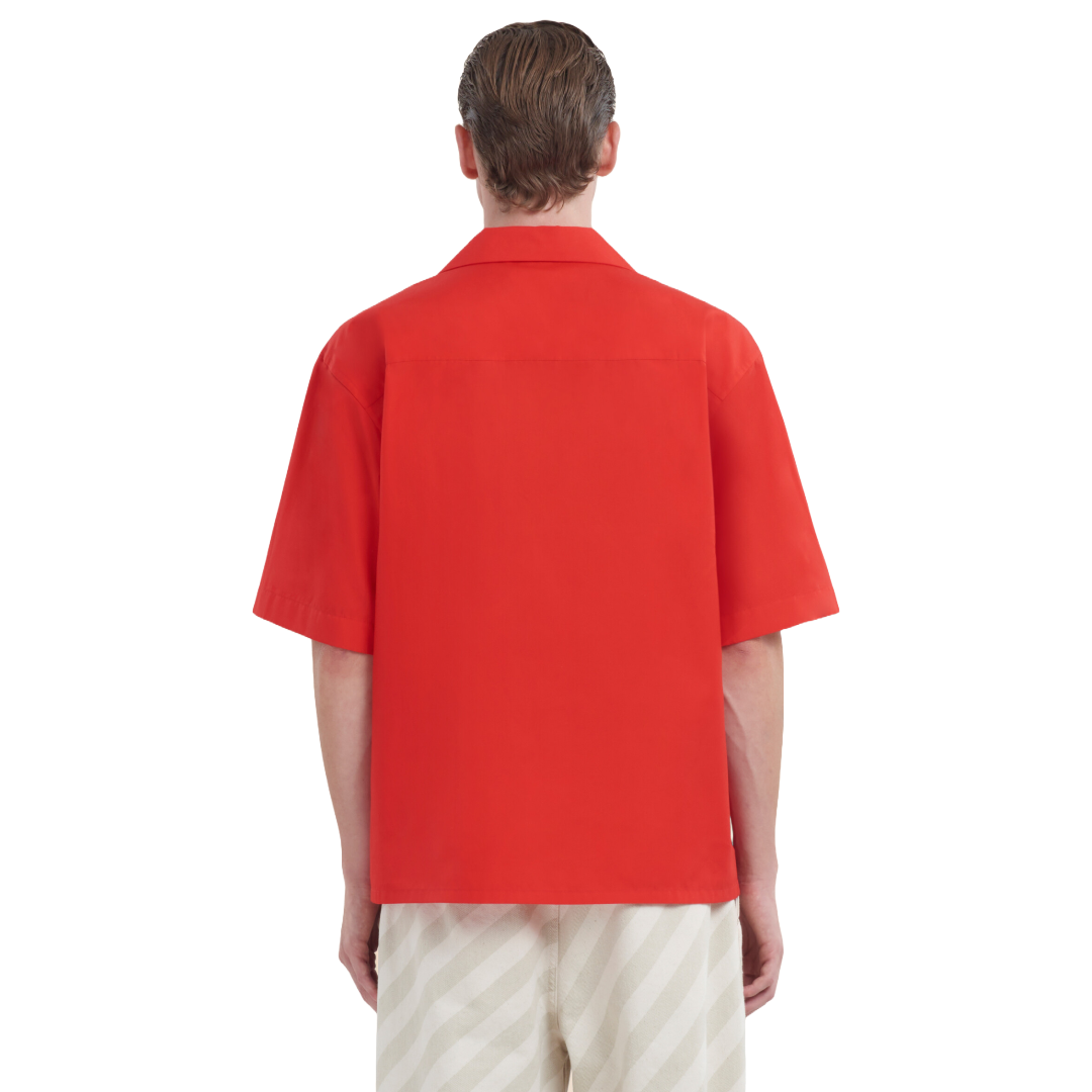 RED ORGANIC POPLIN BOWLING SHIRT WITH HIDDEN LOGO