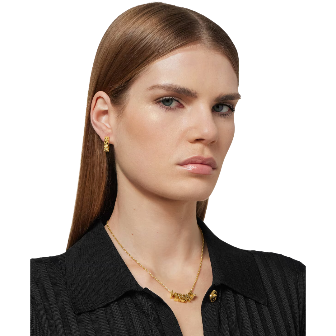 VERSACE LOGO HOOP EARRINGS