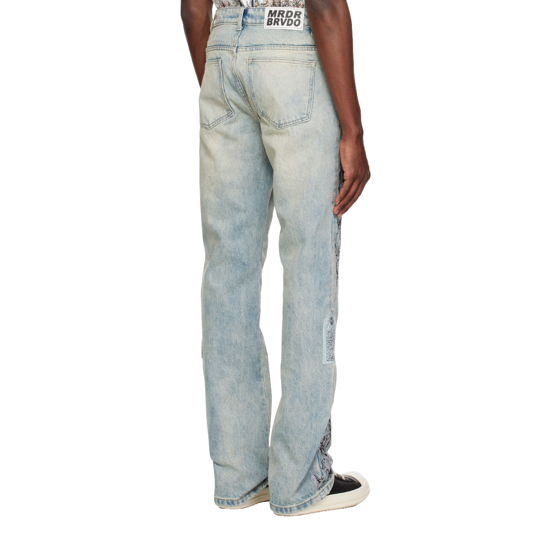 SCRATCHED DENIM JEANS