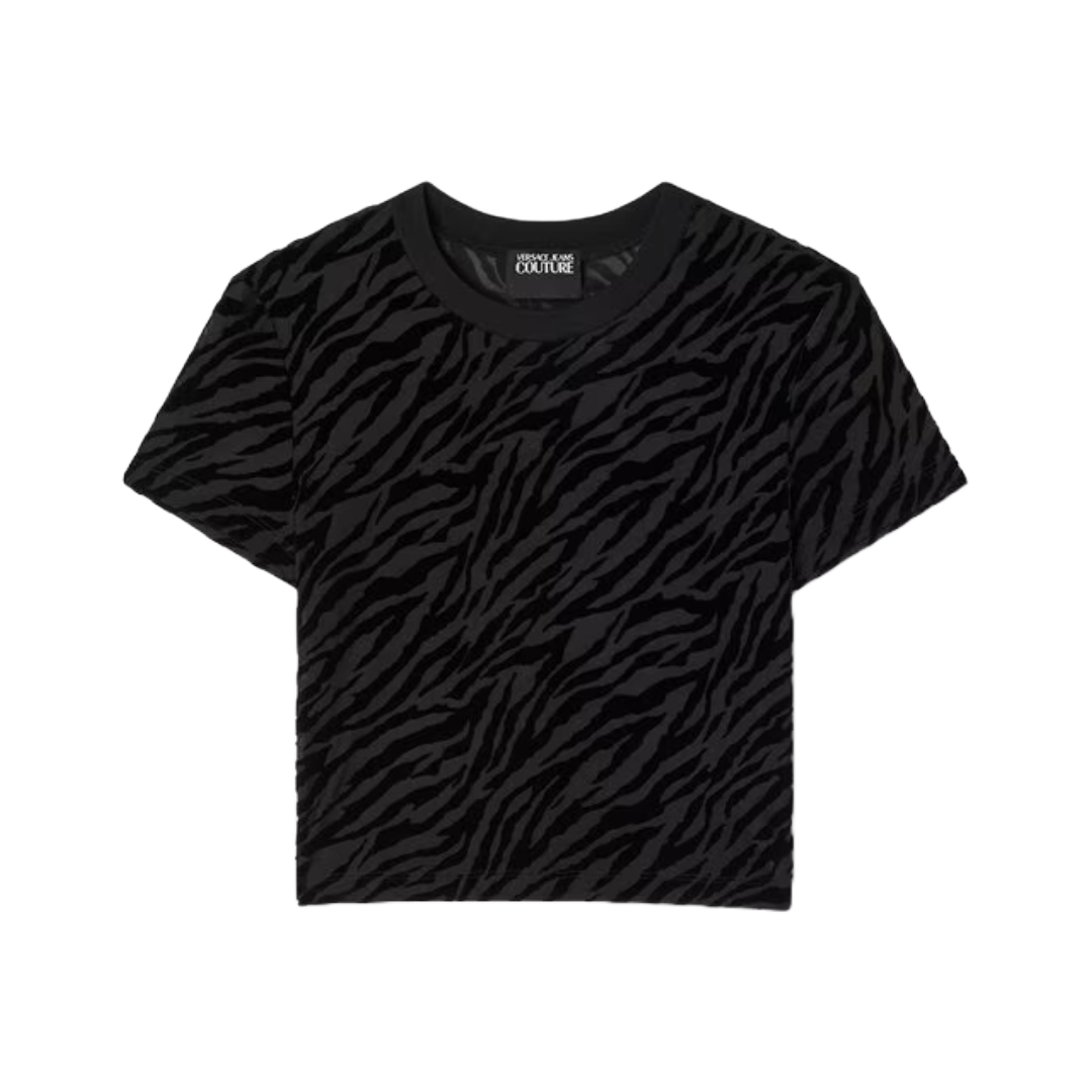 ZEBRA DEVORE CROP T-SHIRT BLACK