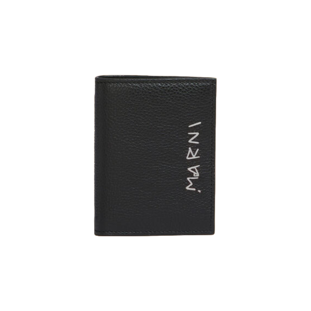 BLACK LEATHER BIFOLD WALLET WITH MARNI MENDING
