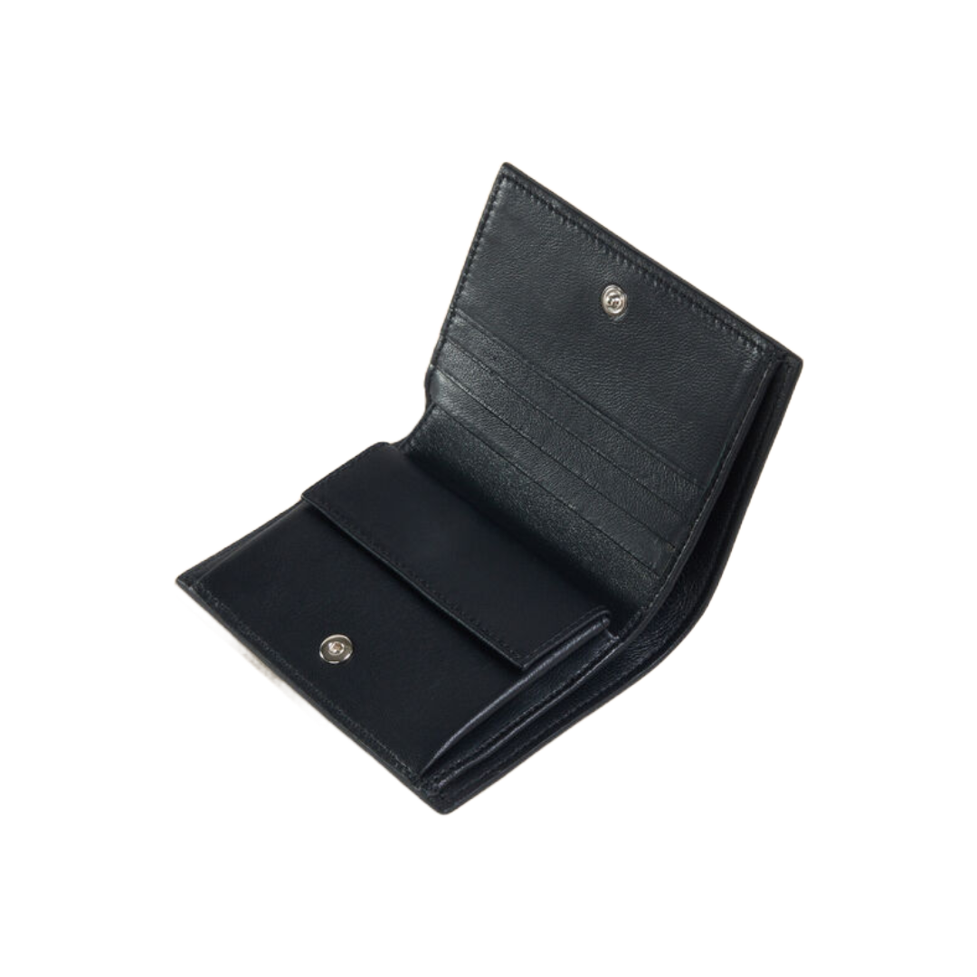 BLACK LEATHER BIFOLD WALLET WITH MARNI MENDING