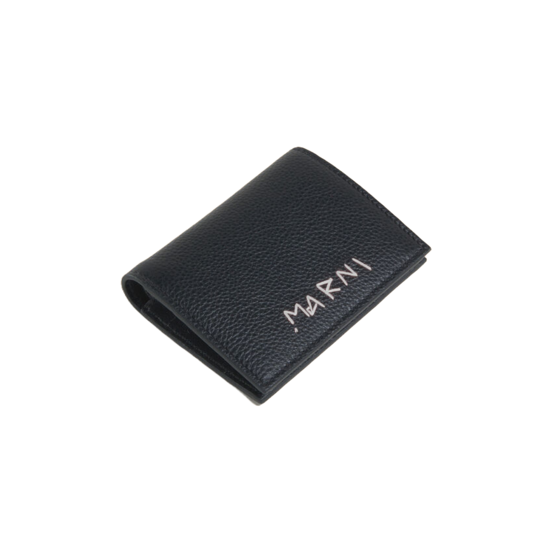 BLACK LEATHER BIFOLD WALLET WITH MARNI MENDING