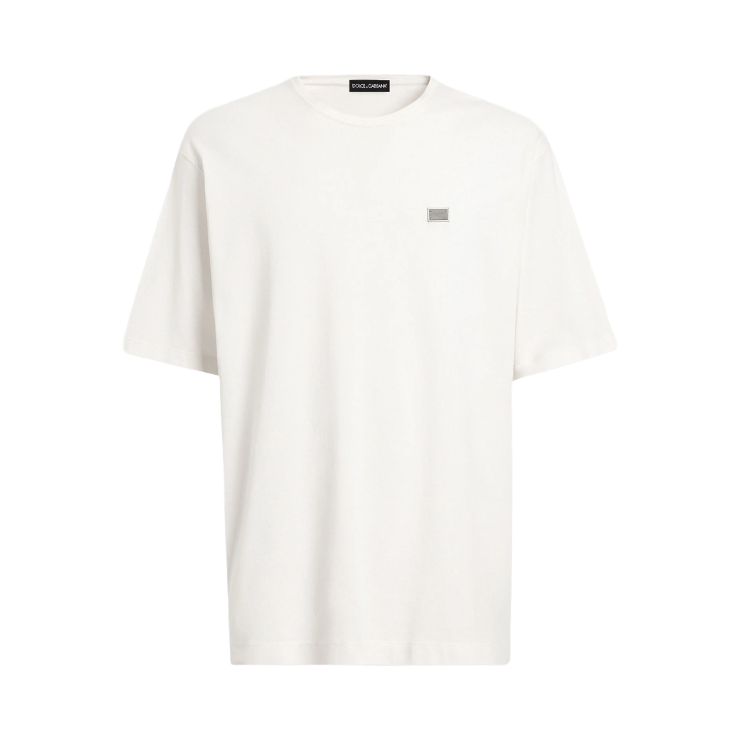 COTTON T-SHIRT WITH TAG IN CREAM