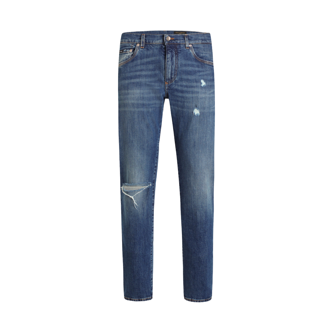 SLIM-FIT STRETCH COTTON JEANS WITH LOGO EMBROIDERY