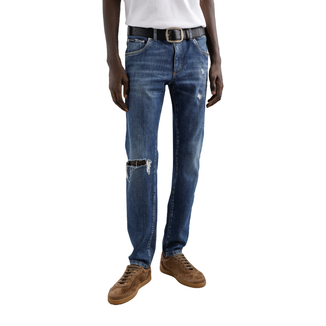 SLIM-FIT STRETCH COTTON JEANS WITH LOGO EMBROIDERY