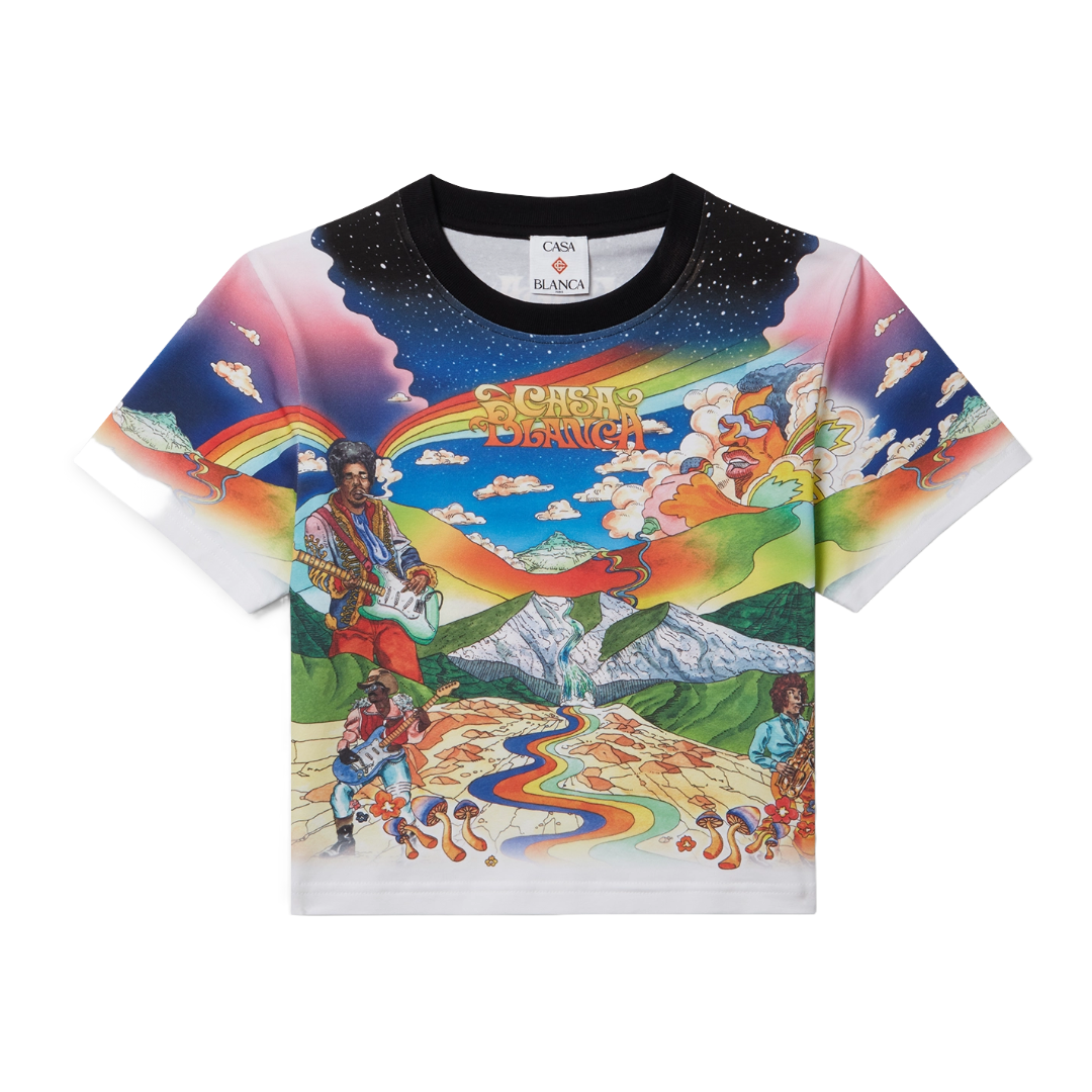 Tシャツ・カットソー CASABLANCA WOMEN La Musique Baby Tee Blue LA MUSIQUE CROPPED T-SHIRT