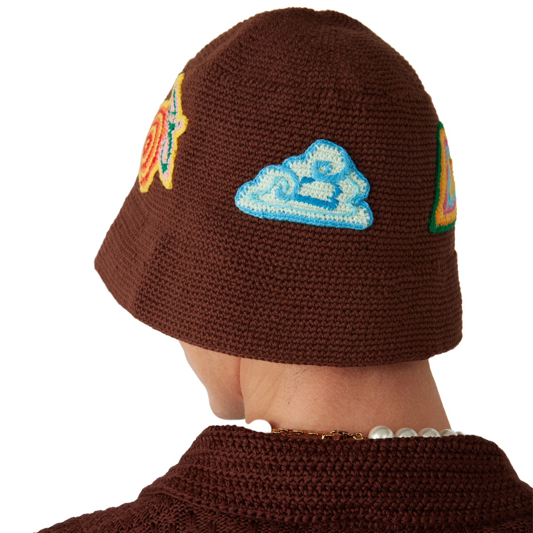 MOTIF CROCHET HAT BROWN