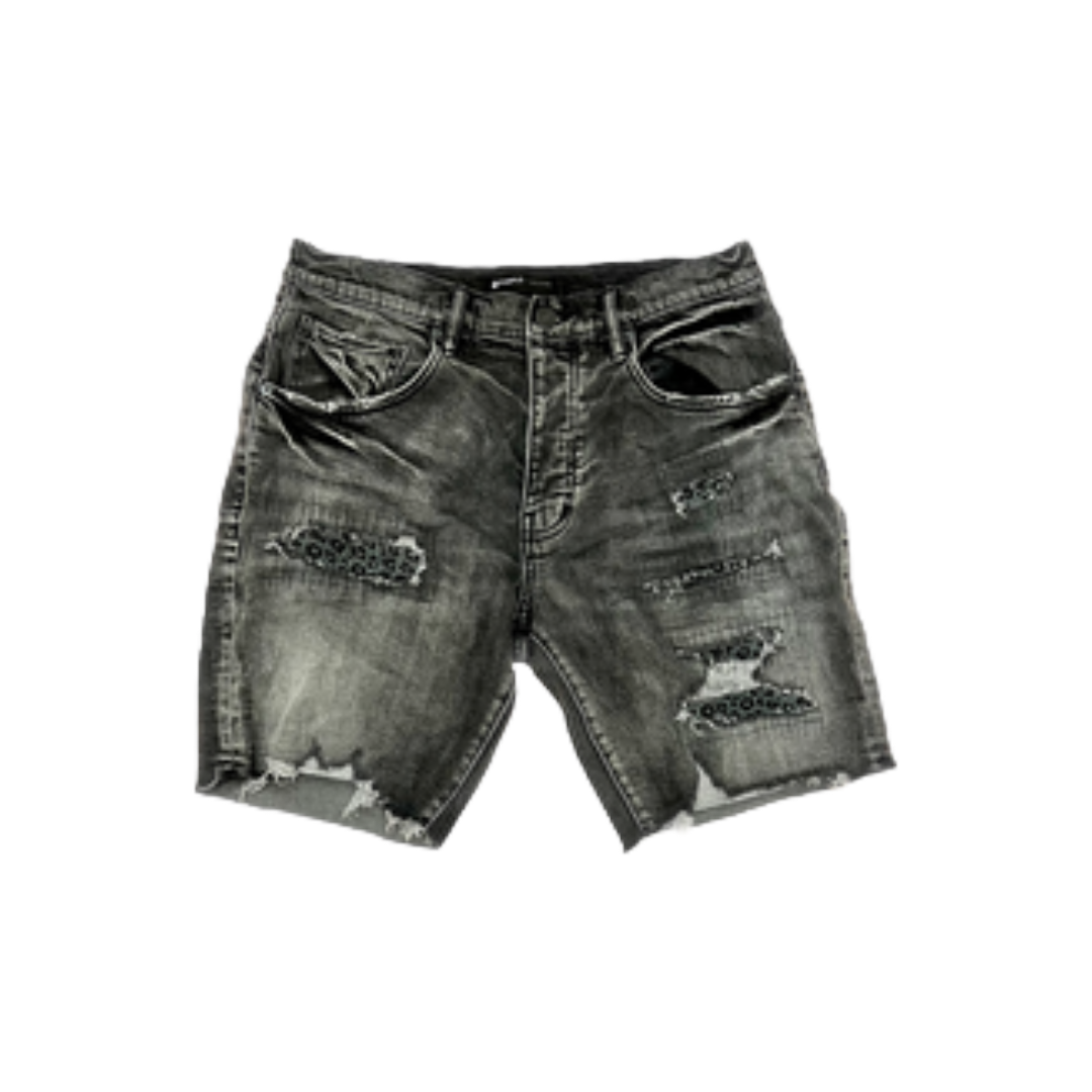 PURPLE BRAND P020 BLACK MONOGRAM LEOPARD PRINT SHORT