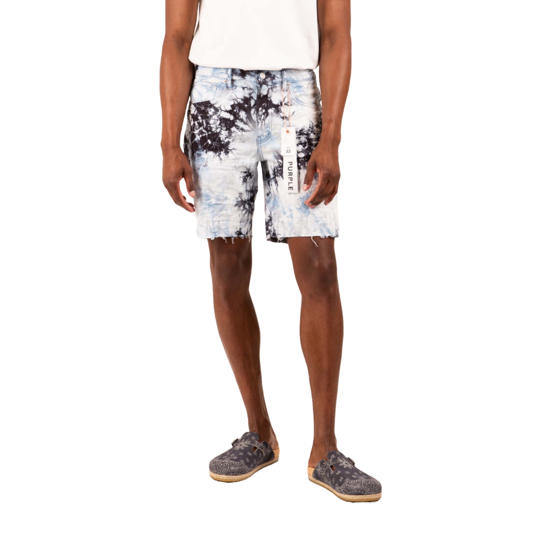 PURPLE BRAND BLUE BLACK TIEDYE JACQUARD MONOGRAM SHORTS