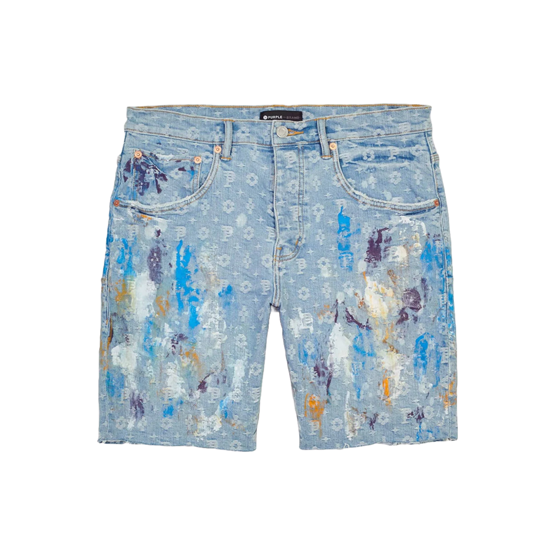 PURPLE BRAND P020 PAINT OVER BLEACH JACQUARD MONOGRAM SHORTS
