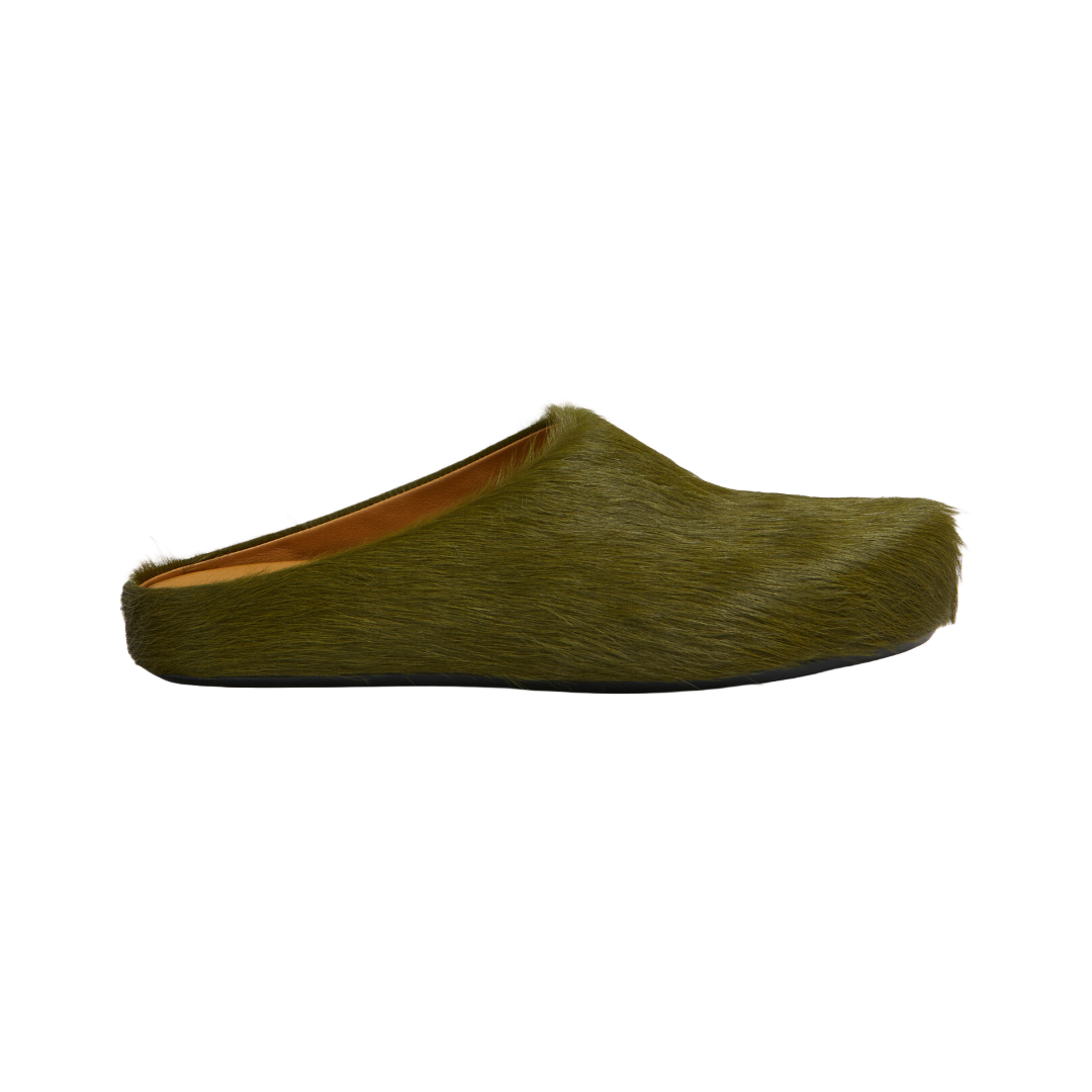 DEEP GREEN LONG HAIR CALFSKIN FUSSBETT SABOT
