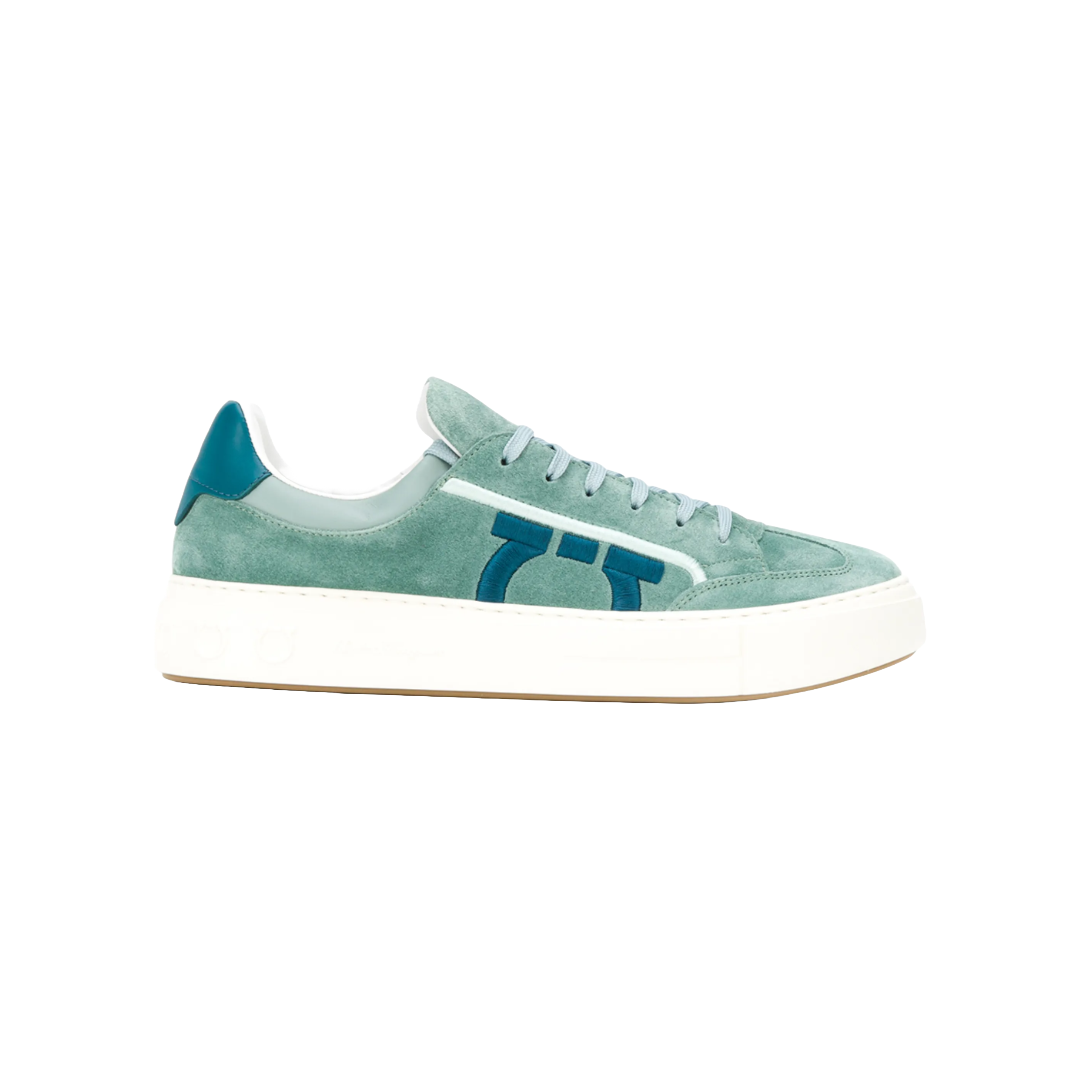 TEAL FERRAGAMO GANCINI LOGO EMBROIDERED SNEAKERS