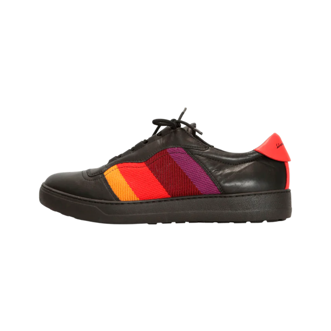 BLACK DIVO LEATHER STRIPED SNEAKERS