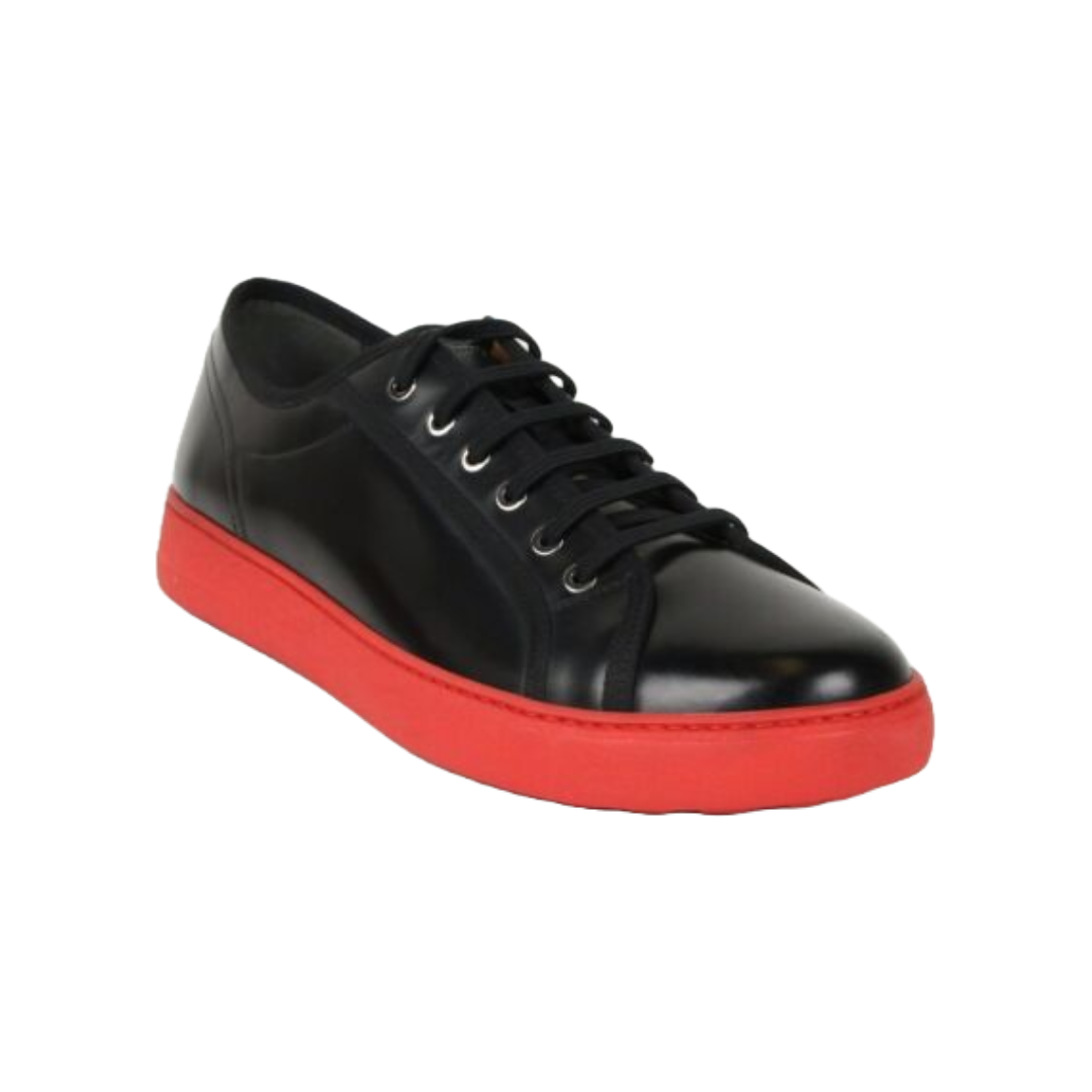 FULTON BLACK LEATHER SNEAKERS WITH RED SOLES